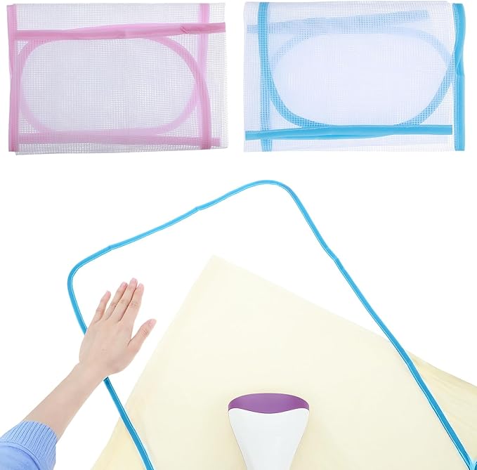2 Pcs Pressing Cloth For Ironing Mat Ironing Cloth To Protect Clothes Scorch Saving Mesh Board Cover Pad High Temp Protective Pressing Pads Iron Insulation Net Fabric For Protect Fabrics(Blue,Pink)