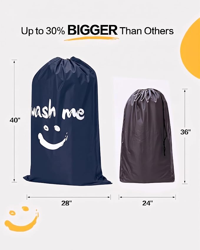 HOMEST 2pack XL Laundry Bag with Strap, Clothes Organizer for Dorm & Travel | Heavy-duty nylon material supports bulky garments and daily transport between baskets and storage areas, Blue & Sky Blue