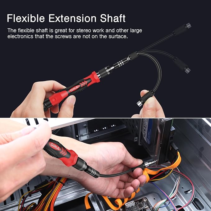 ORIA Precision Screwdriver Kit, Mini Screwdriver Set, 61 in 1 with 57 Bits Repair Tools with Flexible Shaft, Extension Rod for Mobile Phone, Smartphone, Tablet, PC, Red