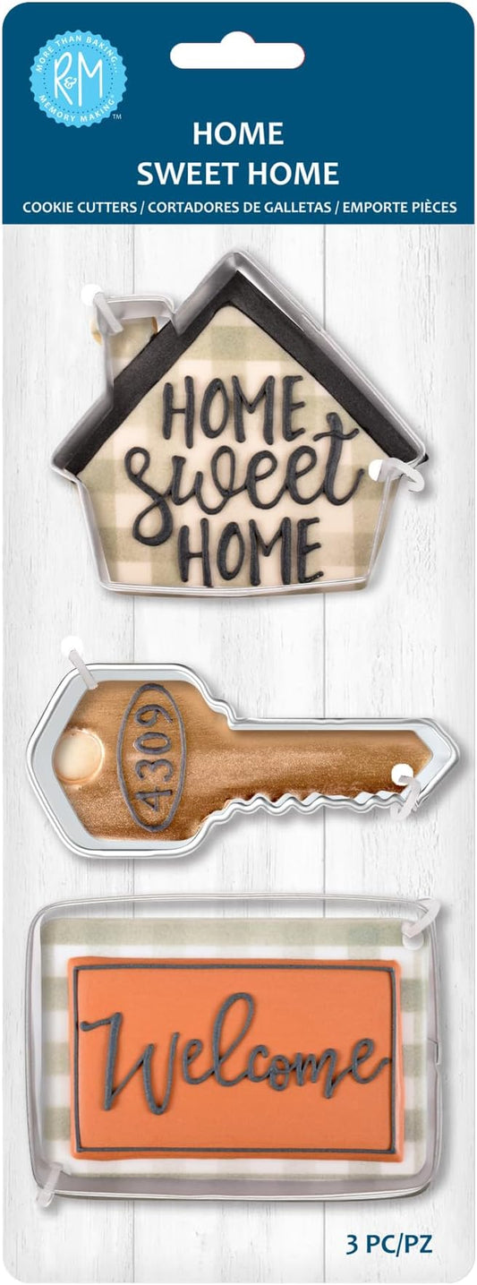 R&M New Home, New Neighbor Home Sweet Home Cookie Cutter 3 Piece Set. Includes House, Key, Welcome Mat Cookie Cutter.