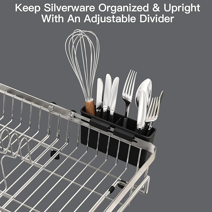 MAJALiS Dish Drying Rack Over The Sink with Utensil Holder | Expandable Stainless Steel Dish Drainer for Small Kitchen, Apartment, RV, Counter Space Saving, Perfect Fit, Rustproof