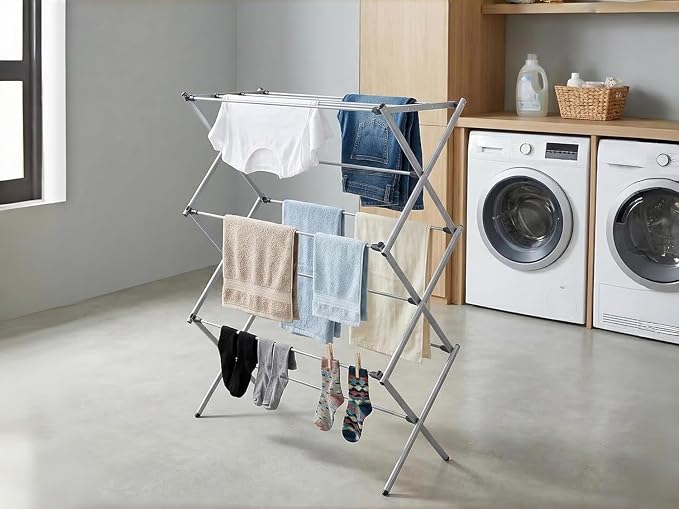 Clothes Drying Rack Foldable, Heavy Duty Laundry Rack for Small Spaces | Space-saving drying rack for clothes,towels and small laundry.Steel frame supports wet loads and folds flat for storage.
