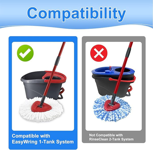 Mop Heads Replacements for Ocedar, Mop Replace Head for O Cedar EasyWring 1-Tank Spin Mop, 6 Mop Heads Include 3 Microfiber Mop Refills, 2 Upgrade Scrubber Mop Head, 1 Mop Base for O-Cedar Mop
