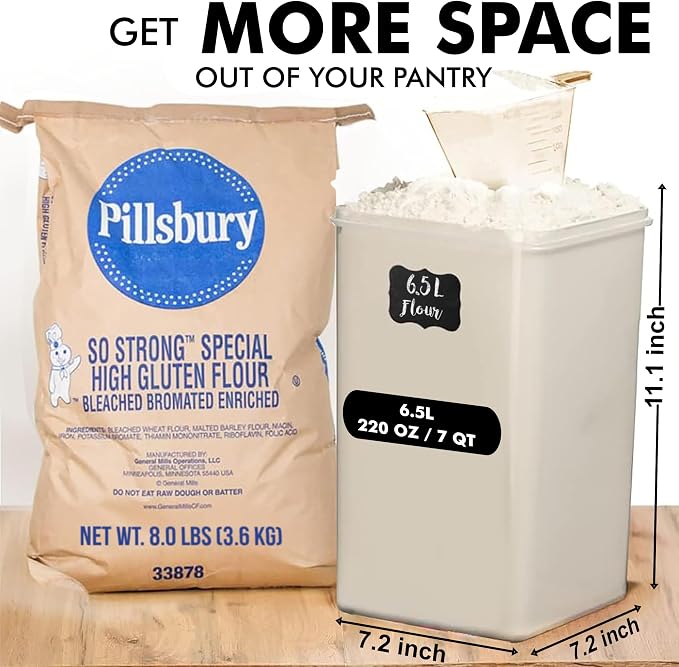 WHITE FEATHER SUPPLIES 2 PC [7 Qt / 6.5L / 220 Oz] Large Food Storage Containers with Lids Airtight - BPA Free Clear Plastic Kitchen and Pantry Storage Containers for Cereal, Flour, Sugar, Rice