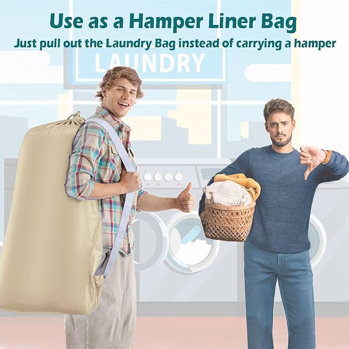 Coomee Heavy Duty Laundry Bag, 2 Pack XL Nylon Laundry Bags with Straps | Extra Large Laundry Bags, Drawstring Closure, Washable Large Dirty Clothes Organizer, Travel Bag Fits a Laundry Hamper
