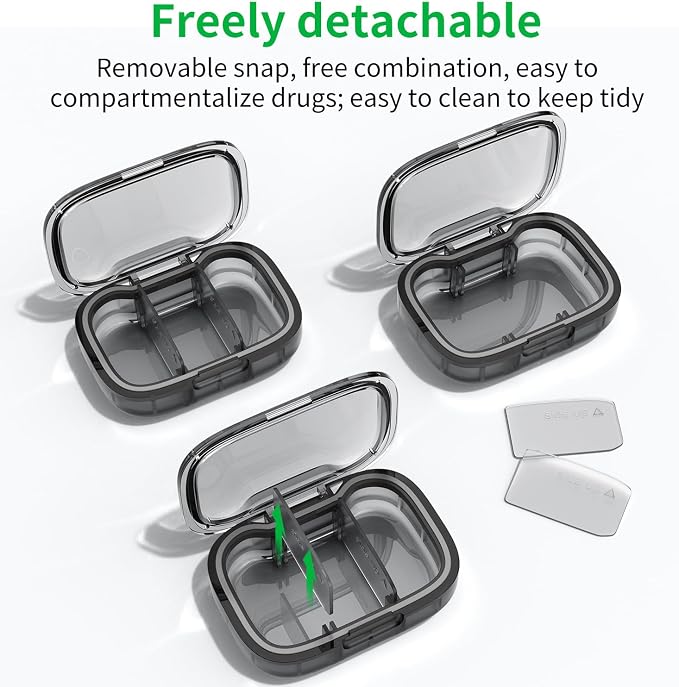 2 Pack 3 Compartment Small Pill Box, Moisture Proof Pill Case, Travel Pill Organizer for Pocket Purse, Daily Portable Medicine Vitamin Box, Fish Oil Box, Supplement Box (Black+Orange)