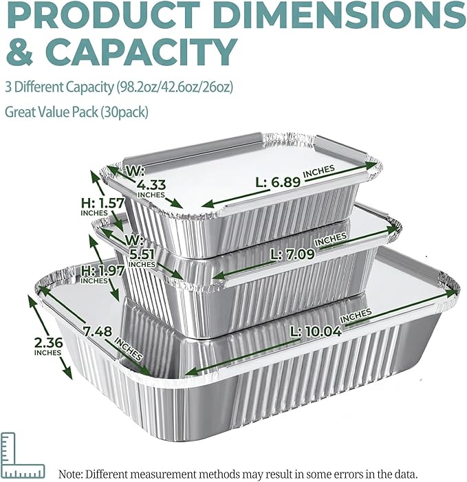 60 Pack Disposable Aluminum Pans with Lids, 10x7.5 and 7.3x5.3 Square 6.9x4.3 Square Combo Set, Disposable Baking and Cake Pan