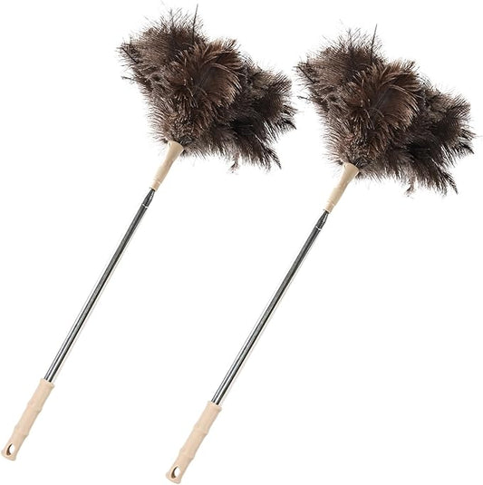 Extendable Ostrich Feather Duster 27-94 Inch, Natural Cleaning Duster Extension Pole Reusable for High Ceilings, Fans, Blinds, Furniture, Interior & Roof Dusting(Two Pack)