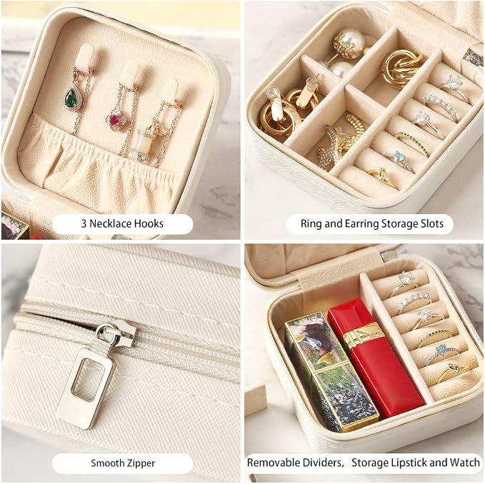ZPROW Travel Jewelry Case, Mini Portable Jewelry Travel Boxes, Small Jewelry Organizer for Rings, Earrings, Pendants, Watches, Necklaces, Lipsticks Organizer Storage Holder Case (White-6packs)