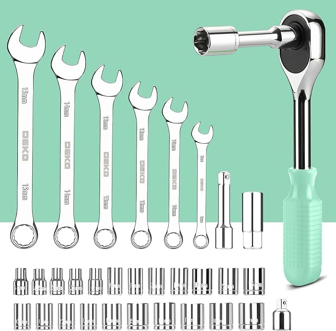 DEKOPRO Tool Set: 228 Piece Home Tool Kit, Household Basic Repair Tool Set Comes with Storage ToolBox, Socket Wrench Set for Car, Hand Tool Box Set for Home - Turquoise