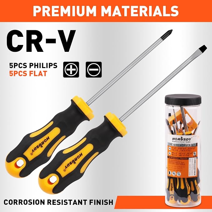 HORUSDY 11-Pieces Magnetic Screw driver, Magnetic 5 Phillips and 5 Flat Head Tips for Fastening and Loosening Seized