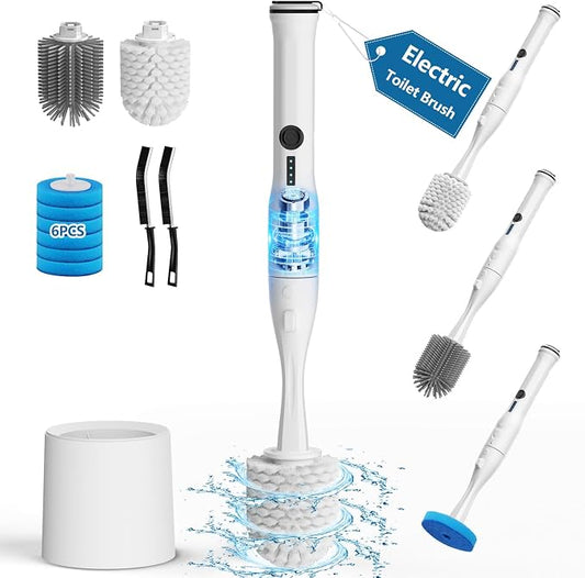 Leebein Electric Toilet Brush and Holder Set, Electric Toilet Bowl Scrubber Kit with 8 Replaceable Brush Heads, Disposable Toilet Brush with 6 Wand Cleaner Refills, 2 Pcs Crevice Cleaning Brush