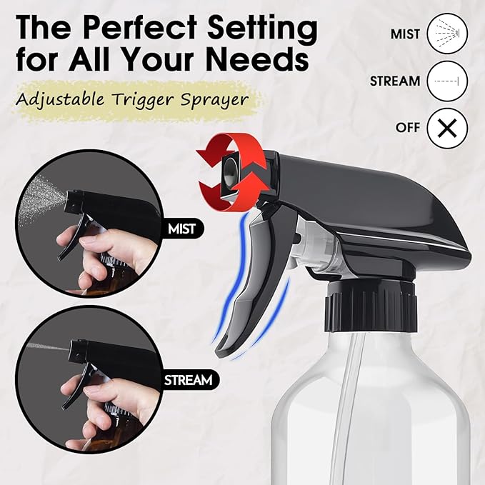 2 Packs Plastic Spray Bottles 360°Water Spray Bottle for Cleaning - 10 oz/300 ml Upside Down Spray Bottle Small Squirt Bottle with Adjustable Nozzle for Hair, Cooking, Plant, Pet (Clear + Brown)