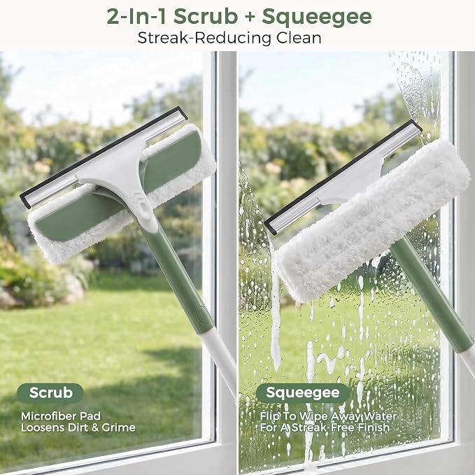 DEANIC 4-in-1 Window Squeegee Duster Mop with Holder Wall Mount Set | Cleaning Kit with Extendable Handle(43 inch to 49inch) for Ceiling Fans, Blinds,Glass,Floors and Home Cleaning
