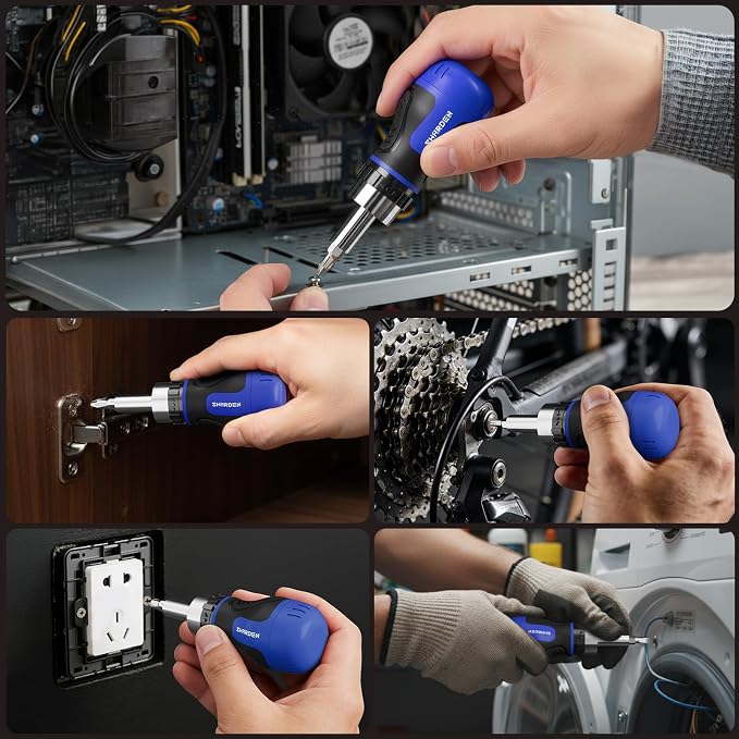8 in 1 Stubby Ratcheting Screwdriver Multi Short Screw Driver Set | 6 CRV Bits Phillips, Slotted, Torx, Portable All-in-One Repair Tool Kit for Home DIY Tables, Doors, Chairs, Portable Tools