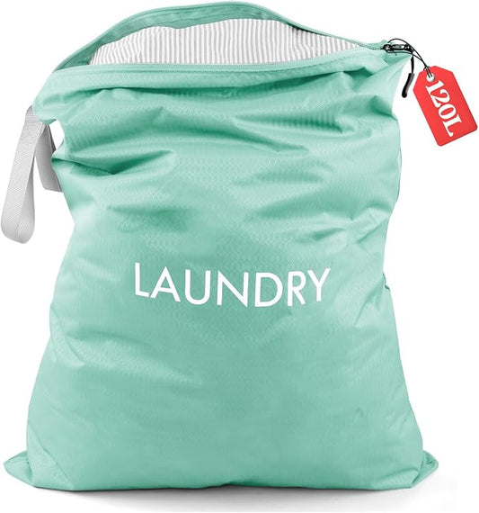 Wiseboy 120L Extra Large Travel Laundry Bag with Heavy-Duty Zipper | Water-Resistant Nylon Dirty Clothes Organizer for College Dorm, Camping, Tear-Resistant Storage Bag for Laundry Mat & Moving