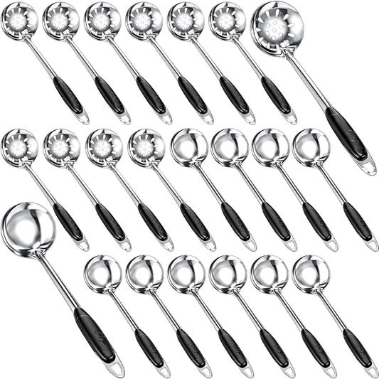 SiliFine 24 Pcs Portion Control Serving Spoons Solid and Slotted Stainless Steel Ladle Spoon 3oz Portion Scoops Cups for Kitchen Cooking Food Serving Utensils Set for Parties Buffets Home Hotels