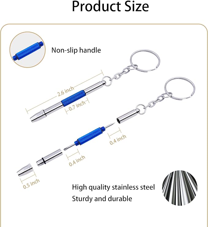 4 Pcs Mini Eyeglass Screwdriver, 4 in 1 Watches Precision Screwdriver Kit, Eyeglass Repair Set, Sunglass Watch Toy Repair with Keychain, Stainless Steel Alloy Watchmaker Tool(4 colors)