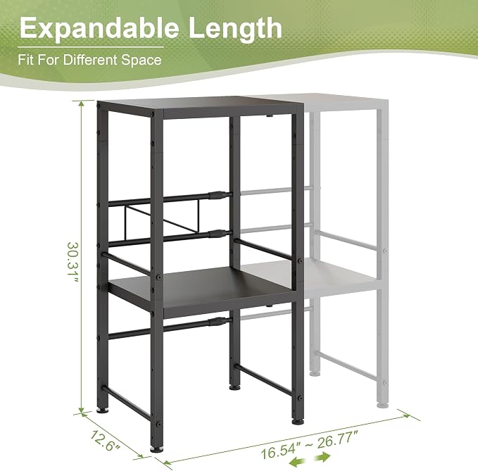 Expandable-Metal-Storage-Shelves-Organizer For Pantry Kitchen Garage, 2-Tier Heavy Duty Shelving Units and Storage For Small Appliance, Adjustable Standing Shelf Riser Rack For Closet Warehouse