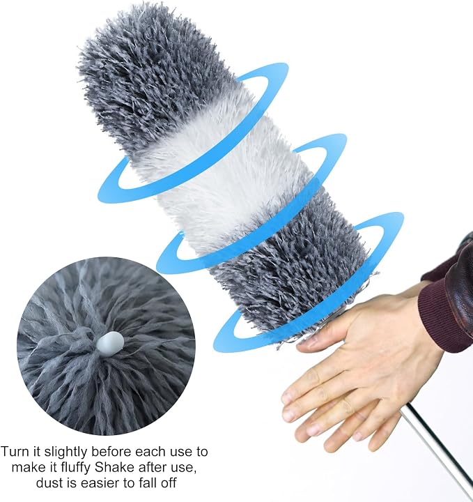 Microfiber Feather Duster, 110 Inch Extendable Telescoping Pole Duster with Bendable Washable Head, Long Handle Cleaning Duster for Ceiling Fan, High Ceiling, Blinds, Furniture and Cars(Gray)