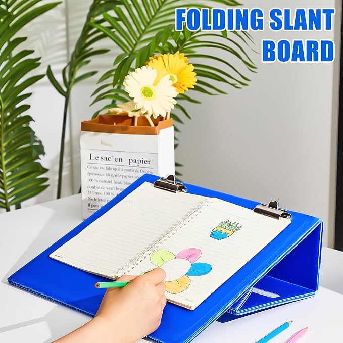 Nuanchu 2 Pcs Folding Slant Board for Writing 14 x 12 Inch Large Slanted Clipboard Adjustable Tilted Writing Boards Sloped Surface to Improve Handwriting Legibility Endurance (Blue)