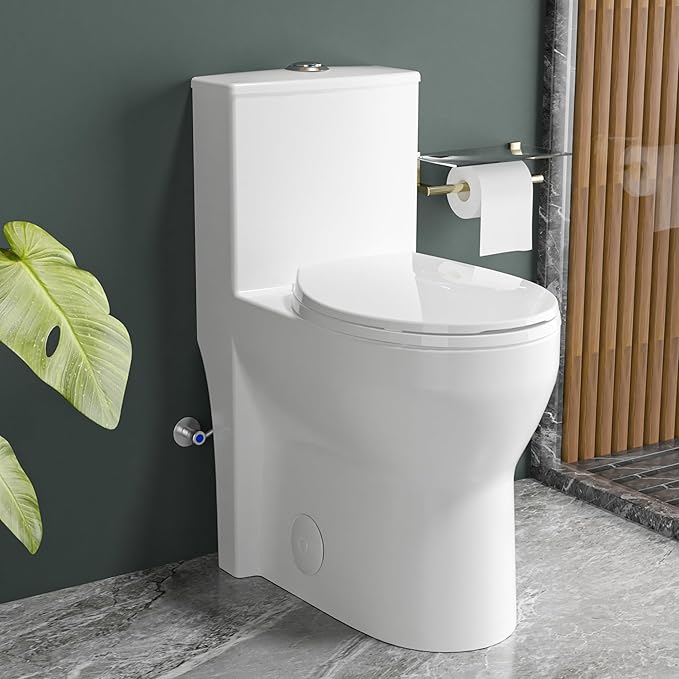 Compact Modern Tall Toilet 19 Inch for Seniors, Powerful Tornado Flush Skirted High Toilet for Small Bathroom, One Piece Toliet Dual Flush 1.0/1.28 GPF, Comfort ADA Bowl Heigh 18.3 Inch, White