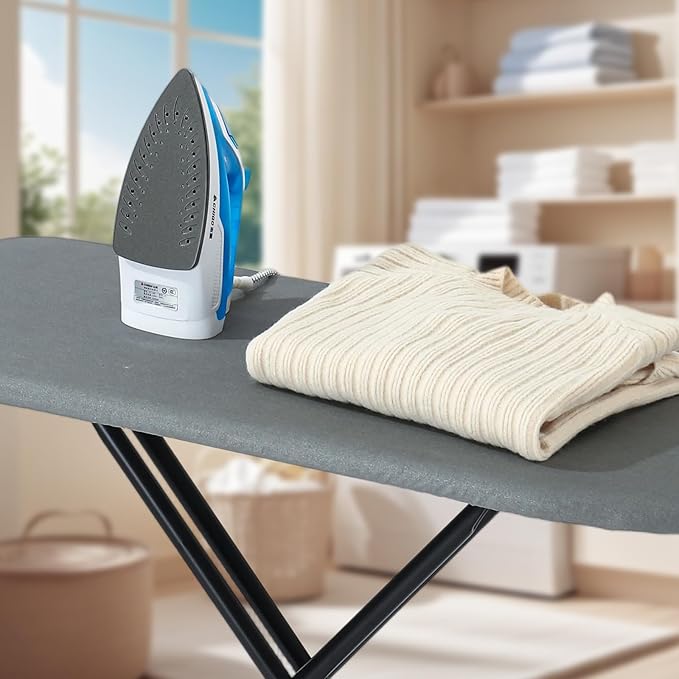 Ironing Board 48" X 15", Metal Construction Iron Board with Extra Thick Heavy Duty Padded Cover, Stable Structure, Height Adjustable, Anti-Skid Feet (Grey A)