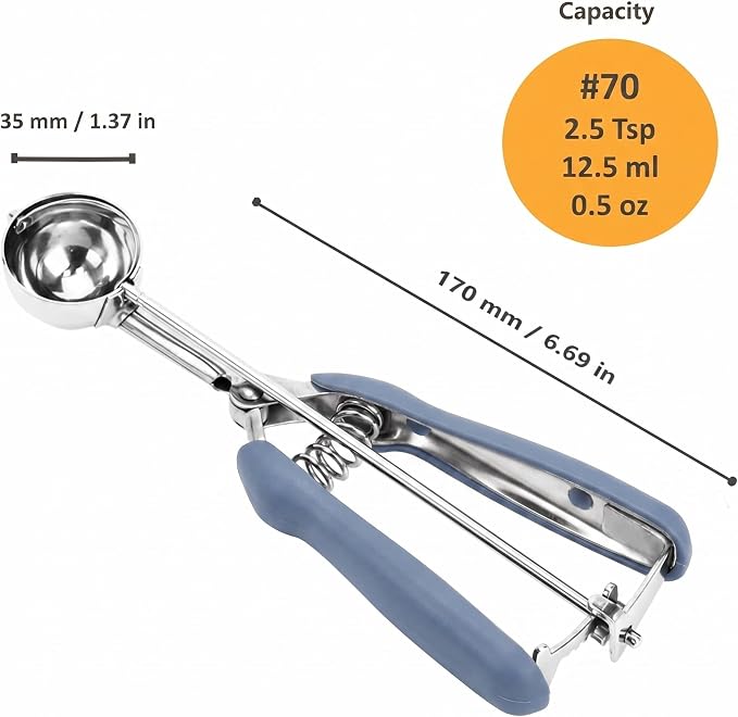 Cookie Scoop, Ice Cream Scoop, 0.8Tbsp/2.5tsp/12.5ml/0.5oz Cookie Scoops for Baking, 18/8 Stainless Steel Cookie Scooper for Baking, Cookie Dough Scoop (Blue Gray)
