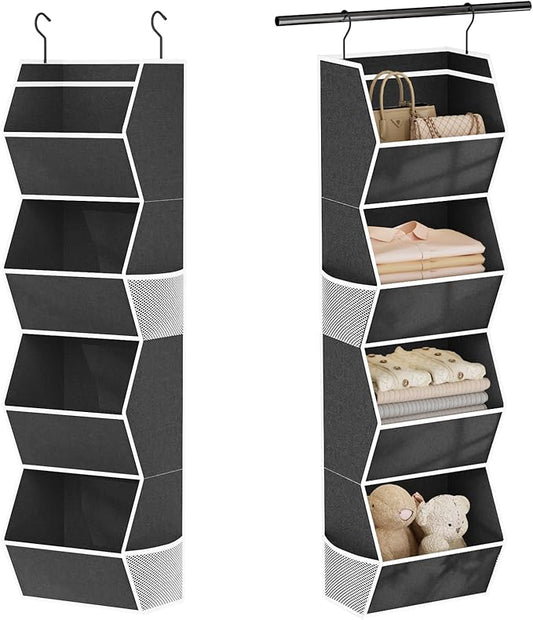 Hanging Closet Organizer 4 Shelf Collapsible Bedroom Closet Organizers and Storage Hanging with Mesh Pocket for Clothes, Closet Hanging Organizers and Storage for Fabric Wardrobe Space Saver, Black