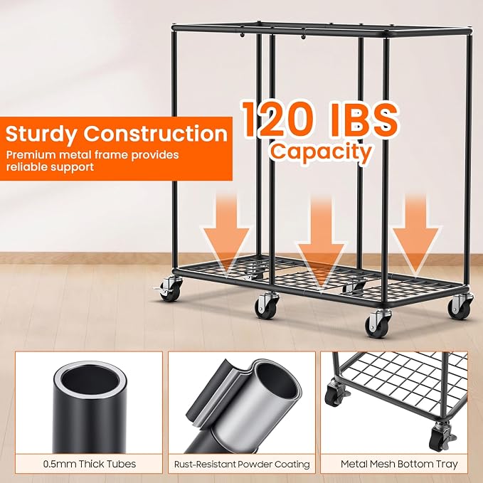 80 GAL Laundry Hamper with Lid & Wheels, Rolling Laundry Basket with Bag | Sturdy Metal Frame | Laundry Bag with Handles| Large & Tall Clothes Hampers for Laundry Room, Bedroom, Dorm, Bathroom-Black