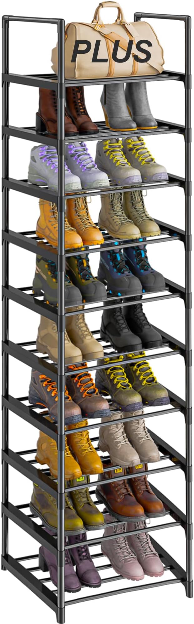 OYREL Shoe Rack, Upgrade Plus Narrow 10 Tier Shoes Organizer for Closets | Any Shoes & Boots, Sturdy Metal Tall Stackable Free Standing Shoe Racks for Small Space, Bedroom, Entryway