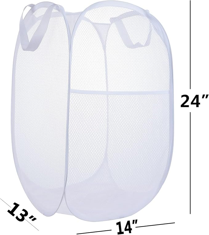 2 Pack Laundry Basket,Foldable Mesh Popup Laundry Hamper with Durable Handle,Easy to Open and Fold for Dorm, Laundry Room, Bedroom, RV(White+ White)…