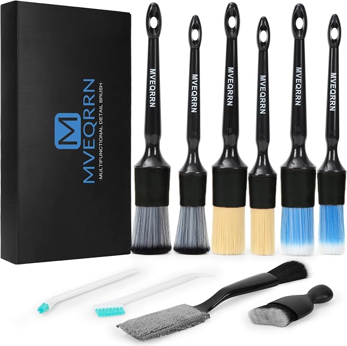 MVEQRRN 10PCS Car Detailing Brush Set,Boars Hair Detail Brush Kit(Black) | Ultra Soft No Scratch, Car Dust Brush,Car Detailing Brushes Kit, Detail Brushes Car Detailing for Interior Exterior