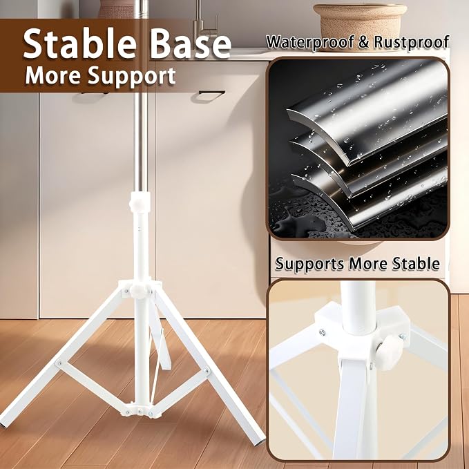 Clothes Drying Rack,Dry Rack for Clothes 36-68" Satin Finish Thickened Stainless Steel Heavy-Duty Tripod Base Space-Saving Collapsable 3 Rotatable Arms
