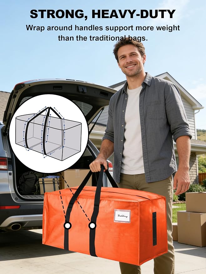 HOMESURE Supports 200lbs Heavy Duty Moving Bags - Strong Zipper & Wrap-Around Handles - Water-Resistant Storage Totes, Durable Alternative to Moving Boxes - 4 Pack -Multi-Color System for Easy Sorting