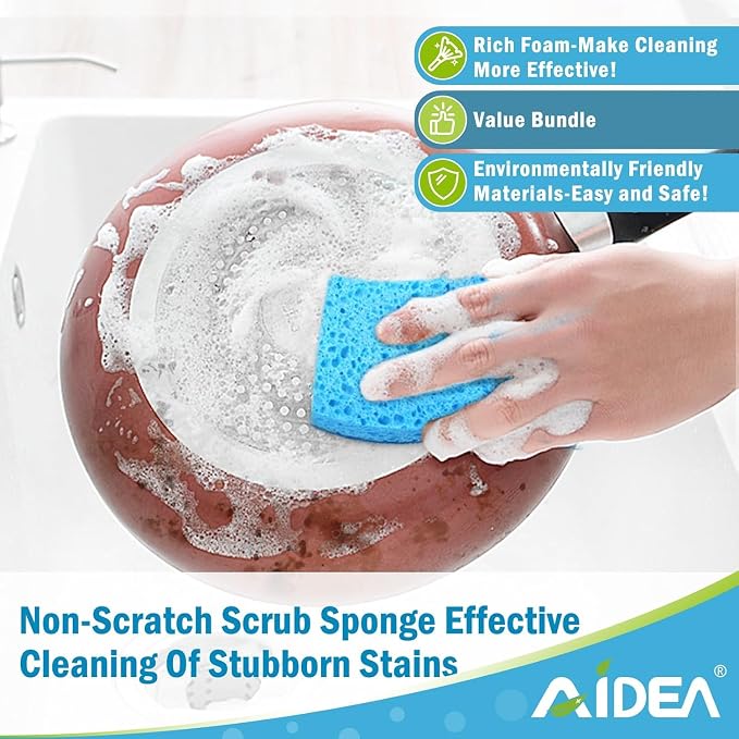 AIDEA Sponges Kitchen, 6Count, Non-Scratch Scrub Sponge, Sponge for Dishes | Kitchen Sponges for Non-Stick Cookware, Cleans Fast Without Scratching, Cleaning Power for Kitchen, Bathroom, Household