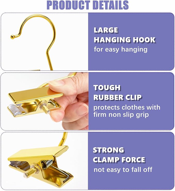 Amber Home 24 Pack Gold Boot Clips for Closet, Clothes Pins | Gold Boot Hangers with Hooks, Portable Travel Hangers for Closet Organization, Hat, Towels, Bras, Socks