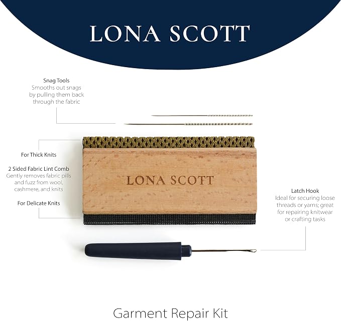 Lint Comb, Cashmere Comb, Wool Comb, Lint Shaver, Snag Repair Needles, Latch Hook. Complete Garment Repair kit, Sewing Kit