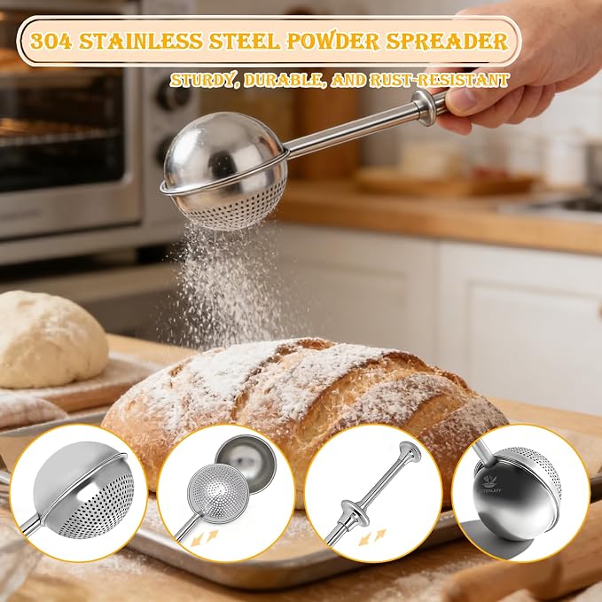Bread Lame and Flour Duster, 304 Stainless Steel Sourdough Baking Tools with Razor Blades & Leather Cover, Professional Bread Scoring Knife for Baking