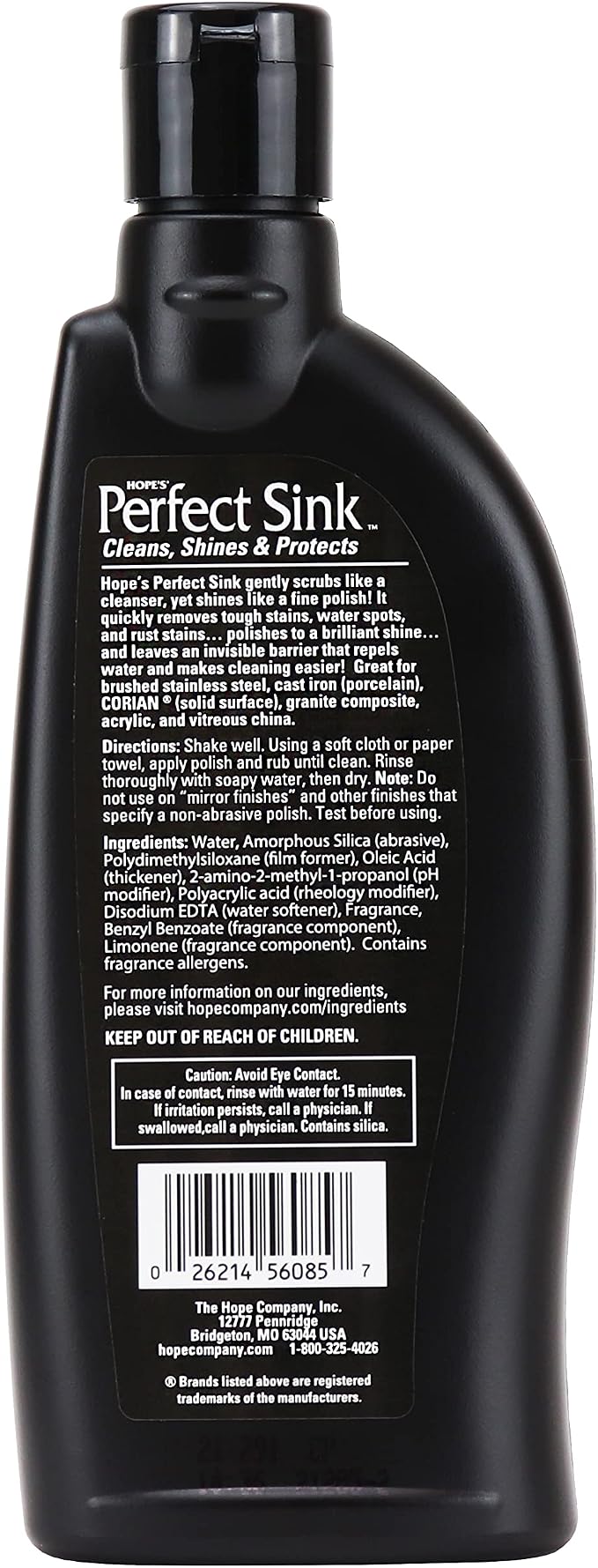 HOPE'S Perfect Sink Cleaner and Polish, Restorative, Water-Repellant, Removes Stains, Ideal for Brushed Stainless Steel, Cast Iron, Porcelain, Corian, Composite, Acrylic, 8.5 oz 2 Pack