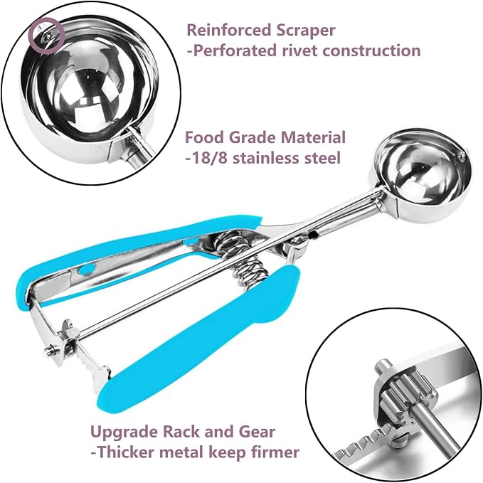 Ice Cream Scoop, 18/8 Stainless Steel Cookie Scoop, Cookie Scoops for Baking, 2.5Tbsp/42ml/1.4 oz Cookie Dough Scoop, Ice Cream Scooper with Trigger Release, Cookie Scooper for Baking(Blue)