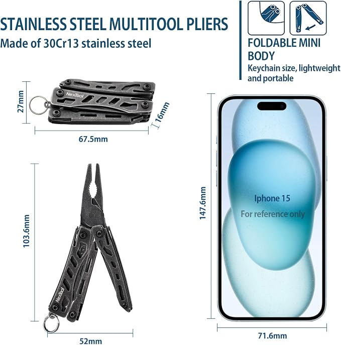 NexTool Mini Flagship EDC Keychain Multitool, Mini Pocket Knife (Dark) | 10-in-1 Multi Tool, 30Cr13 Full Size Scissors, EDC Fifth-Pocket Tool, Cool Gadgets for Men, Gifts for Men on Christimas