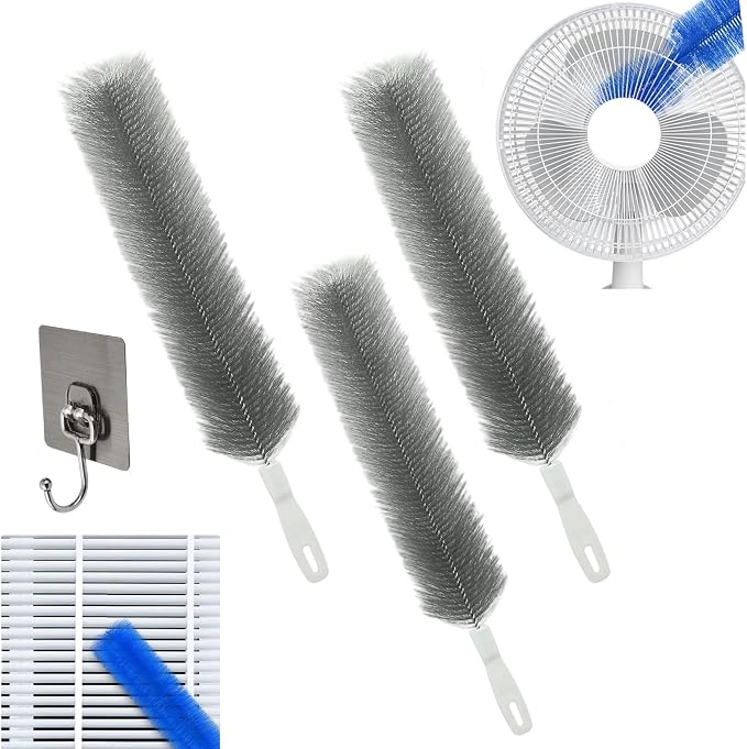 Ultimate Dusting Tool, Fan Cleaning Brush, Bendable Microfiber Head, Flexible Microfiber Duster Remover Washable ldeal for Electric Fans Air Conditioning, Home Car Vents, Curtain (3pcs*Grizzly)