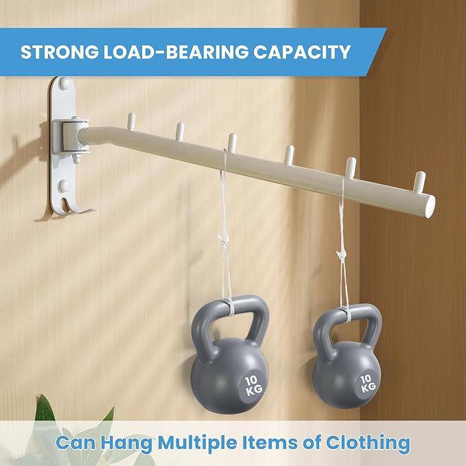 Mooche Swing Clothes Hanger Rack, Garment Racks 11.93" Long, White | 180°Rotation Laundry Drying Rack 304 Stainless Steel Space Saving Wall Mounted for Laundry Room Bedroom Balcony