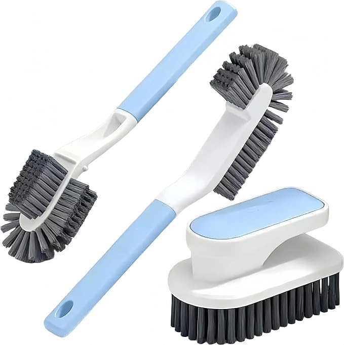 Cleaning Scrub Brush Set Shoe Brush Laundry Brush Scrub Brushes for Stains | 2 Long Handle Shoe Brushes&1 Clothes Brush Ergonomic Handle with Medium Bristles Brush for Sneakers, Footwear,Fabric,Carpet