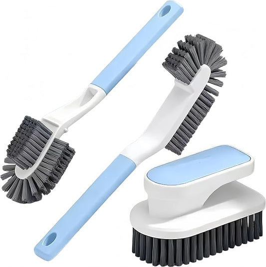 Cleaning Scrub Brush Set Shoe Brush Laundry Brush Scrub Brushes for Stains | 2 Long Handle Shoe Brushes&1 Clothes Brush Ergonomic Handle with Medium Bristles Brush for Sneakers, Footwear,Fabric,Carpet
