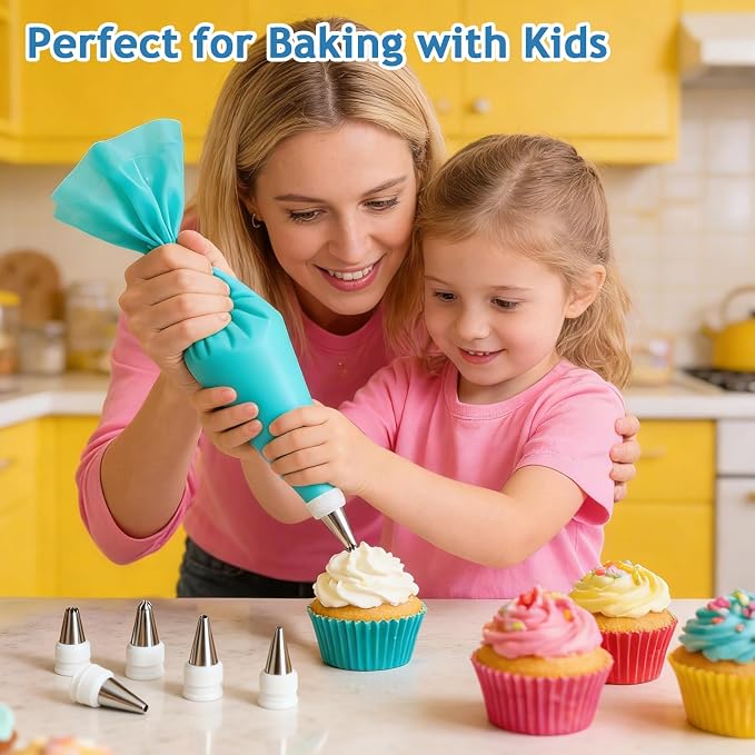 Piping Bags and Tips Set, Cake Decorating Supplies Kit, Reusable Pastry Bags and Tips, Frosting Piping Kit with 16 Inch Piping Bags, Silicone Rings, Couplers, Scrapers, Baking Tools for Cookie Icing