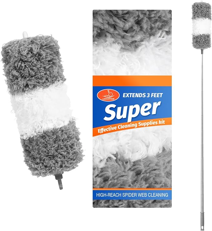 ZZ LAZYCOTTAGE Microfiber Feather Duster for High Reach, Lightweight Ceiling Fan Cleaner, 91.5" Telescopic Pole, Cobweb Duster with Extension Pole for Home & Car