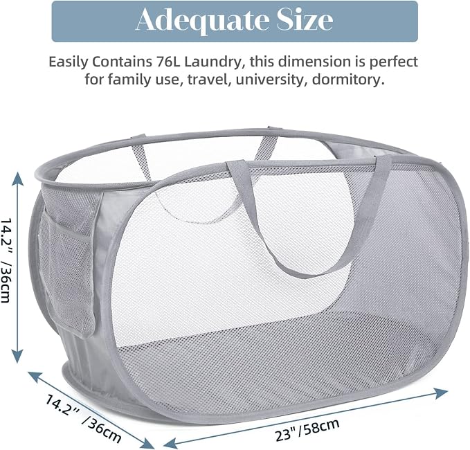 6 Pcs Durable Collapsible Laundry Baskets, Foldable Laundry Basket Large Opening, Pop Up Laundry Hamper with Pocket, Clothes Hamper with Handles for Laundry, Bathroom, Kids Room, Dorm or Trave