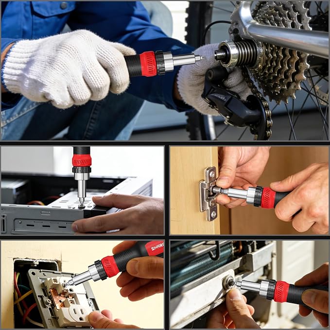 26-in-1 Ratcheting Screwdriver Set Multi Screwdriver Tool Kit | All in 1 Ratchet Screwdriver, 12 Double Ended CRV Bits Phillips Slotted Torx Hex, Portable Tool for Home Bike Computer Repair